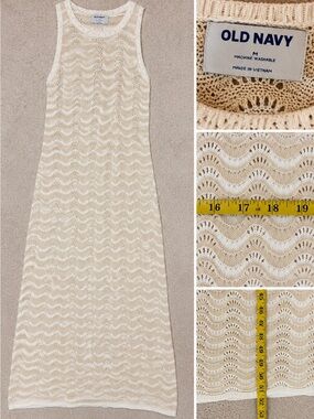 Old Navy Pointelle Knit Sleeveless Midi Dress Cream Ivory Medium